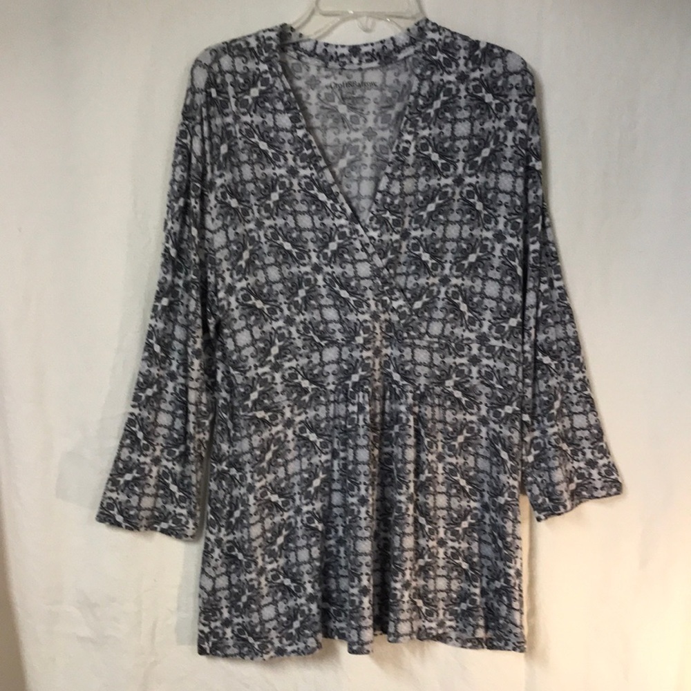 Croft & Barrow Women’s Tunic Top Blue White Print Peplum Size L Soft Stretchy